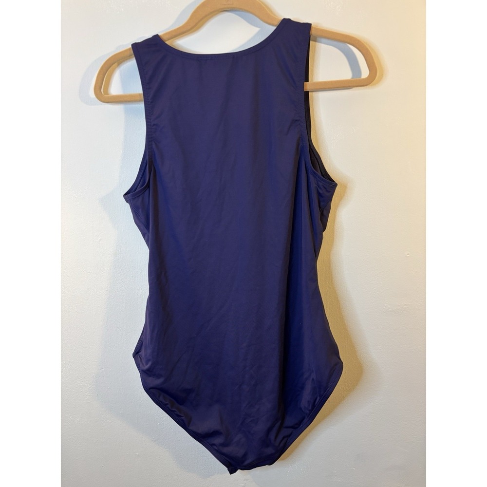 ANDIE Malibu Navy Blue Snap Up One Piece Swimsuit Bathing L Tall Modest - Picture 4 of 4